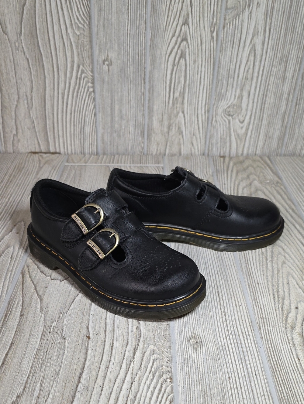 Dr. Martens Kids 8065 Black Leather Mary Jane Shoes Kids Size 13